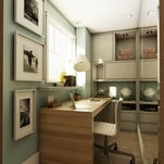 Banheiro pouco utilizado transformado em escritório